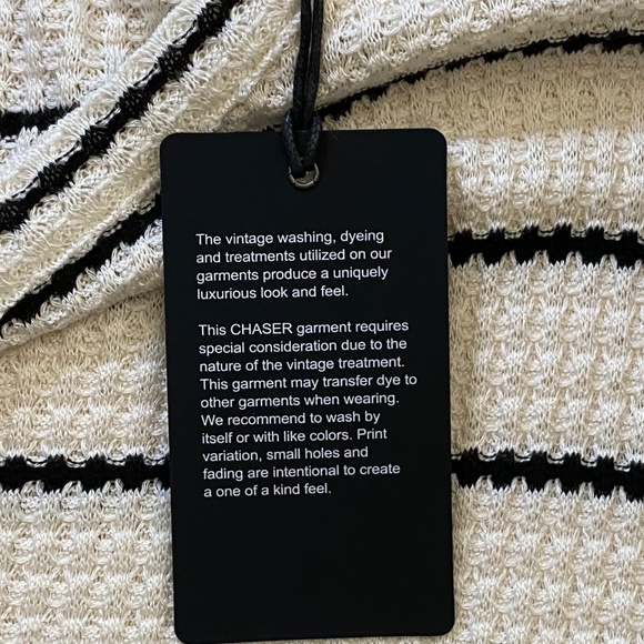 NWT Chaser Waffle Knit Striped Half Sleeve Oversized Hi-Low Ivory Top Size M - Picture 8 of 10